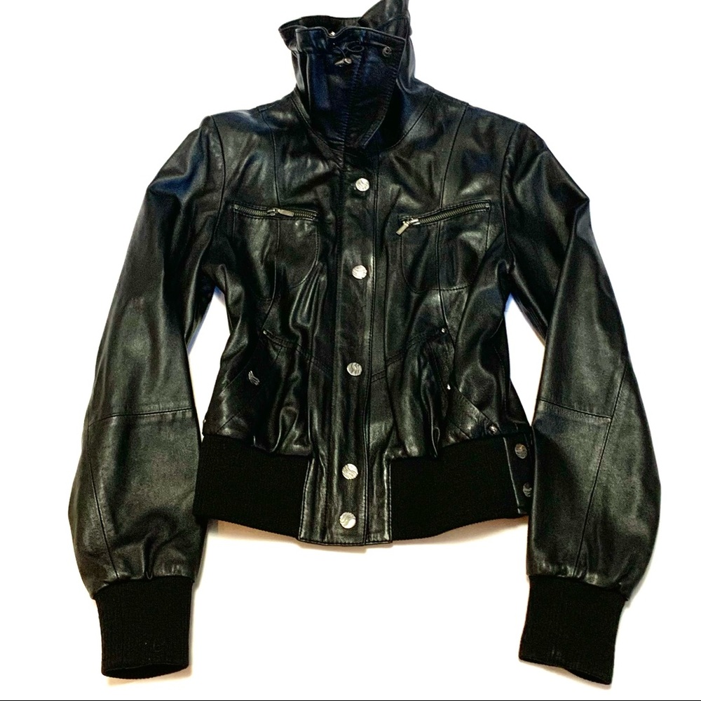 UDEKASI WOMENS BLACK MOTO STYLE JACKET | OVERSIZED COLLAR | EUC